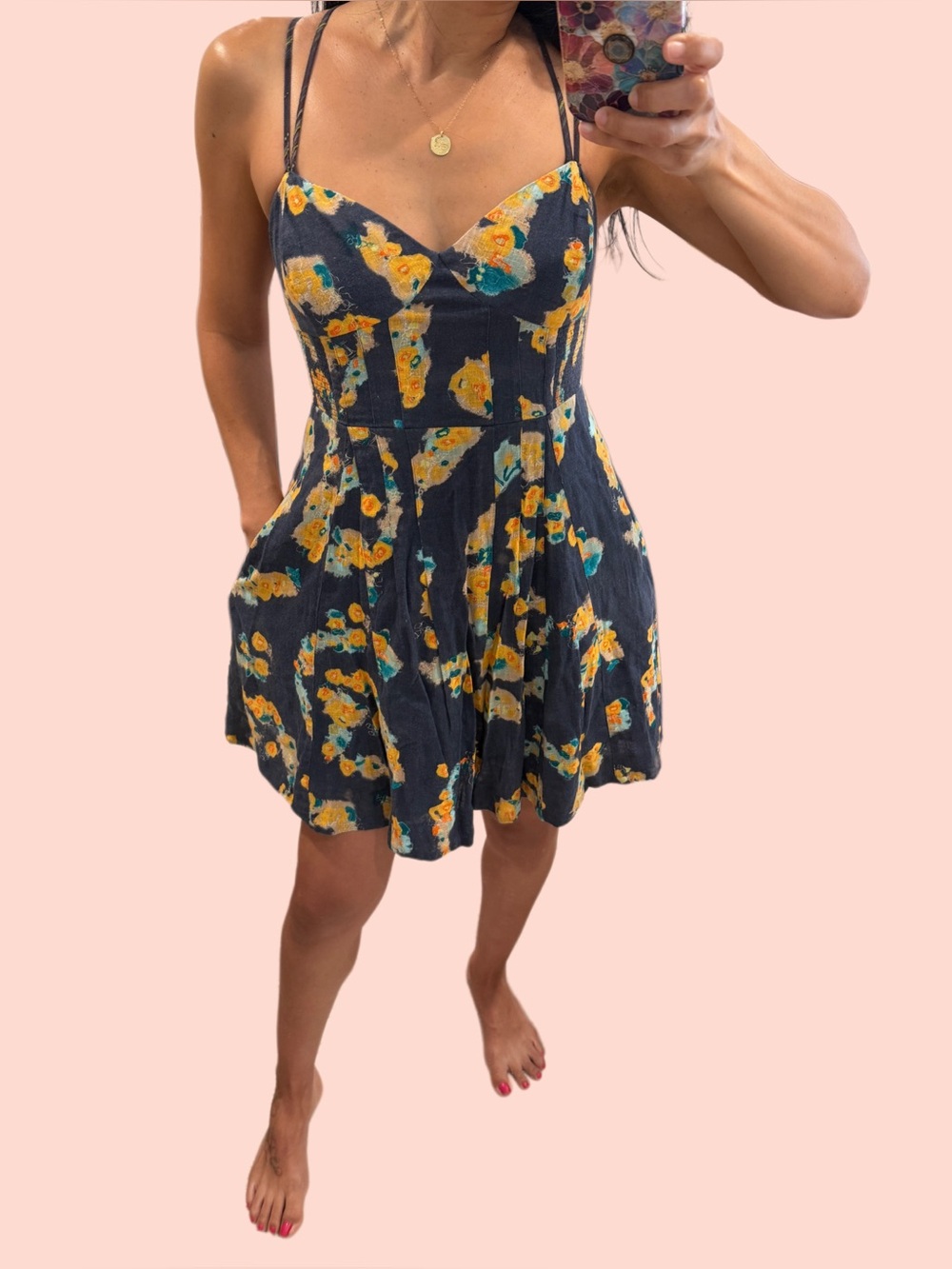 Free People Navy Blue Floral Slip Dress